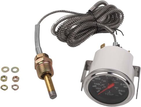 مقياس درجة حرارة الماء الميكانيكية 52 مللي متر 40-120C لسيارة شاحنة قارب مع جهاز استشعار NPT 1/2 12 فولت LED الخلفية الإسكان المعدني الفضي in Kuwait