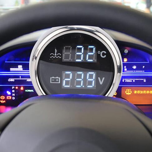 Car Water Temp Voltmeter High Precision 2 in 1 Digital Gauge for Clear Readings Camper Vessels White in Kuwait