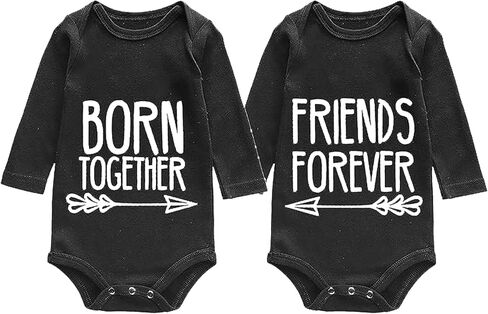 طقم ملابس أطفال من YSCULBUTOL Baby Twins Best Friends Forever مع مرايل للفتيات مع قبعة in Saudi Arabia