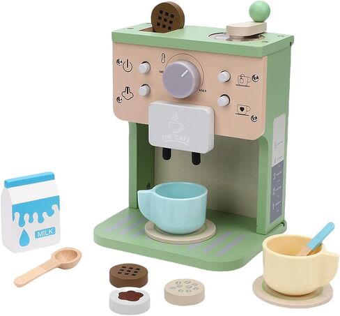 GOWENIC Wooden Coffee Maker Toy, Coffee Machine Playset, Imaginative Kitchen Girls with Accessories in Kuwait