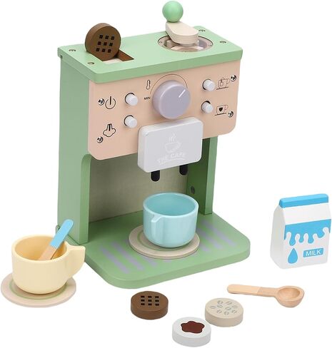GOWENIC Wooden Coffee Maker Toy, Coffee Machine Playset, Imaginative Kitchen Girls with Accessories in Kuwait