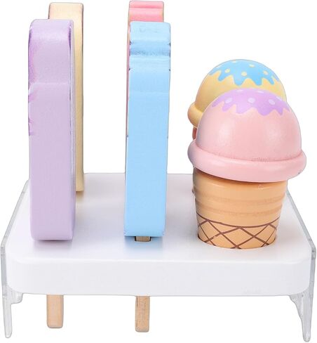 Wooden Ice Cream Toys, Safe Wood ABS Materials Toddler Ice Cream Counter Playset, Wooden Stand with 2 4 Pop 1 Base for Home Classroom Social in Kuwait