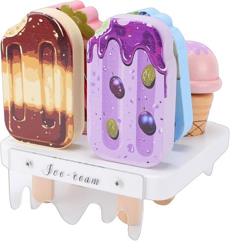 Wooden Ice Cream Toys, Safe Wood ABS Materials Toddler Ice Cream Counter Playset, Wooden Stand with 2 4 Pop 1 Base for Home Classroom Social in Kuwait