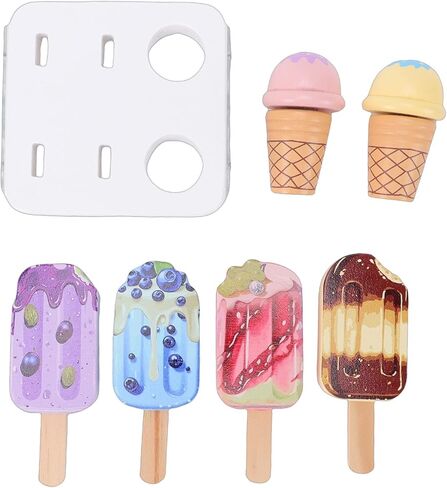 Wooden Ice Cream Toys, Safe Wood ABS Materials Toddler Ice Cream Counter Playset, Wooden Stand with 2 4 Pop 1 Base for Home Classroom Social in Kuwait