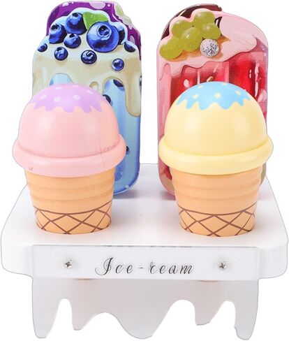 Wooden Ice Cream Toys, Safe Wood ABS Materials Toddler Ice Cream Counter Playset, Wooden Stand with 2 4 Pop 1 Base for Home Classroom Social in Kuwait