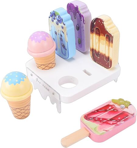 Wooden Ice Cream Toys, Safe Wood ABS Materials Toddler Ice Cream Counter Playset, Wooden Stand with 2 4 Pop 1 Base for Home Classroom Social in Kuwait