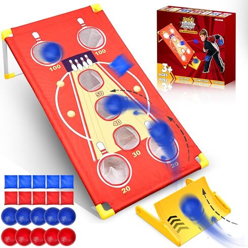3 in 1 Cornhole Board Set Arcade Roll and Score & Bean Bag Toss & Ball Toss Game, Outdoor Carnival Party Corn Hole Outside Toys for Kids Adults, Yard Backyard Field Day Camping Family Reunion Game in Kuwait