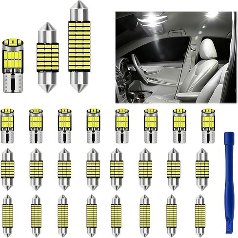 مجموعة إضاءة داخلية LED 24 قطعة، مصابيح متعددة المواصفات تتضمن 31 مم 36 مم 39 مم 41 مم T10 W5W 4014، إضاءة LED بيضاء فائقة السطوع لخريطة السيارة، والباب، والجذع، وإضاءة لوحة الترخيص in Kuwait