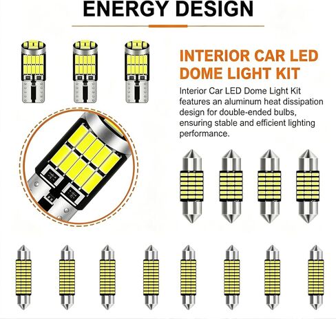 مجموعة إضاءة داخلية LED 24 قطعة، مصابيح متعددة المواصفات تتضمن 31 مم 36 مم 39 مم 41 مم T10 W5W 4014، إضاءة LED بيضاء فائقة السطوع لخريطة السيارة، والباب، والجذع، وإضاءة لوحة الترخيص in Kuwait