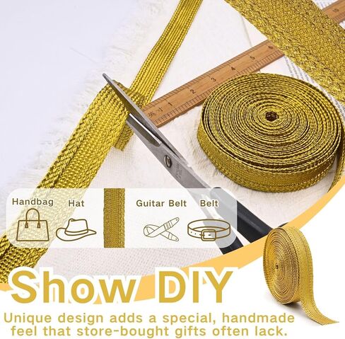 PEARLY JUN 10 ياردة 2 سم شريط ذهبي من قماش الجاكار زخرفة قماشية مطرزة من القماش المنسوج DIY الخياطة والزينة والملابس ديكور المنزل وتغليف الهدايا in Kuwait