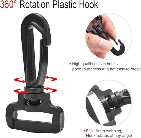 CooBigo 12PCS Plastic Swivel Snap Hook Clips for Purse,1 Inch Rotary Clasp Purse Strap Hardware for Bag Making Nylon Webbing Hook Backpack Strap Clip Lanyard Clasp Keychains Replacement in Kuwait