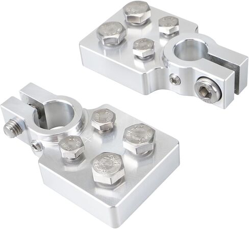 Bevinsee 4 بقعة البطارية موصل المحطة المشابك 4/0 (XL) مقياس AWG، إيجابي وسالب (+/-) (زوج) لنمط آخر SAE القياسي، حامل ثقب متعدد الحجم لـ AGM مع M8 * 4 M6 * 4 مسامير M8 * 2 ربط الترباس in Kuwait