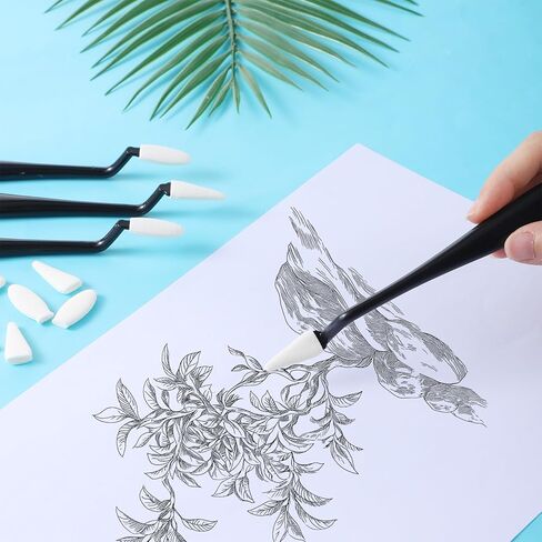 4PCS Paper Art Blending Blenders Stumps, Sketch Trimmer Erase Sponge Wiper, Blending Stumps for Drawing, Sketch Drawing Tools for Highlighting, Shadowing (2 Head Types, 40 Replacement Sponge-Wipes) in Kuwait