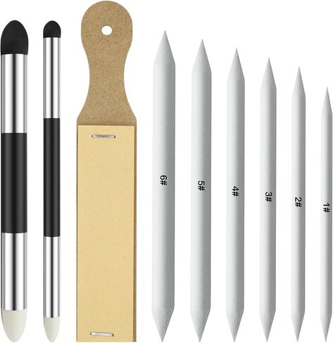 Blending Stump,9Pcs Oil Pastel Blending Tools,Blending Stumps and Sponge Pens Set with Sandpaper Sharpener,Tortillions Paper Art Blenders,Charcoal Sketching Drawing Supplies for Artists Student in Kuwait