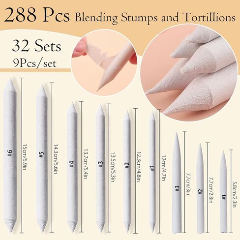 Hodyludy 298 Pcs Blending Stumps and Tortillions, Paper Art Blenders, Art Pencils, Drawing Pencils for Student Artist Charcoal Sketch Supplies with Sandpaper in Saudi Arabia