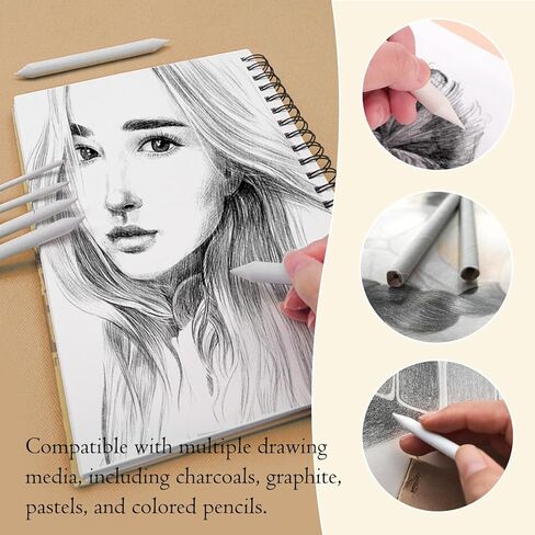 Hodyludy 298 Pcs Blending Stumps and Tortillions, Paper Art Blenders, Art Pencils, Drawing Pencils for Student Artist Charcoal Sketch Supplies with Sandpaper in Saudi Arabia