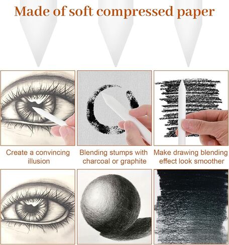 9 Pcs Blending Stump, Charcoal Pencil Sharpener, Washable & Reusable Blending Tools for Drawing, with Sandpaper Pointer (Art Sketch Supplies) in Kuwait