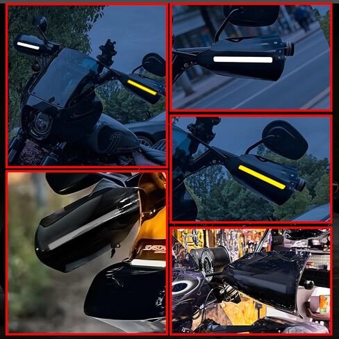 FATECIM دراجة نارية حراس اليد حراس اليد مع أضواء LED مؤشرات DRL لـ Harley 1996-2025 Sportster Dyna Touring Street Road Electra Glide Road King Softail Street Bob Low Rider S Fat Boy (أسود) in Kuwait