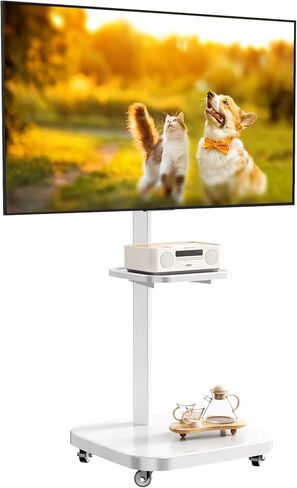 Rolling TV Stand with Rotation, Mobile TV Cart for 26–75 Inch Screens, Height Adjustable Portable TV Stand with Wheel & Tray, Holds up to 88 lbs for Corner, Bedroom, Outdoor (Black) in Kuwait