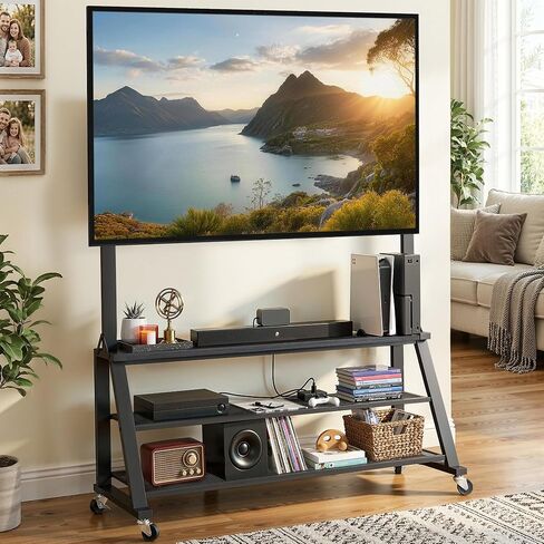 YITAHOME Rolling TV Stand with Lockable Wheels and Mount for up to 75 Inch TVs, Mobile TV Cart with Power Outlets for Living Room, Dining Room & Outdoor Use, Black Oak (VESA 600mm × 400mm) in Kuwait