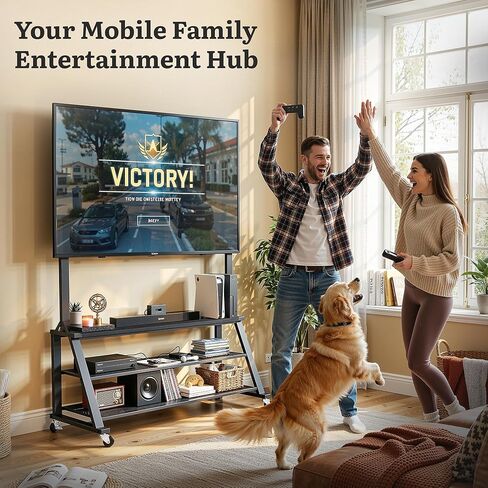 YITAHOME Rolling TV Stand with Lockable Wheels and Mount for up to 75 Inch TVs, Mobile TV Cart with Power Outlets for Living Room, Dining Room & Outdoor Use, Black Oak (VESA 600mm × 400mm) in Kuwait
