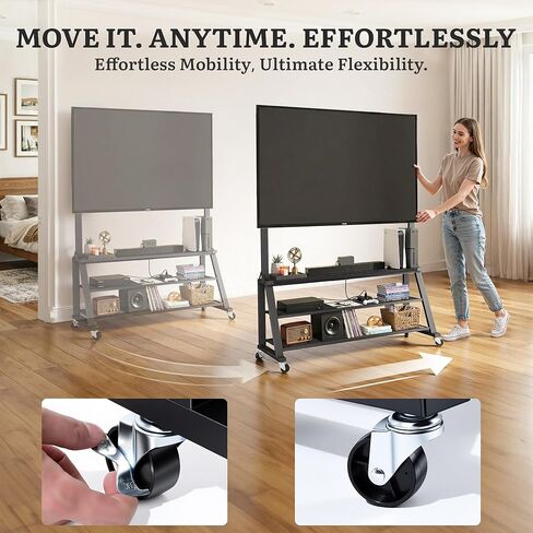 YITAHOME Rolling TV Stand with Lockable Wheels and Mount for up to 75 Inch TVs, Mobile TV Cart with Power Outlets for Living Room, Dining Room & Outdoor Use, Black Oak (VESA 600mm × 400mm) in Kuwait