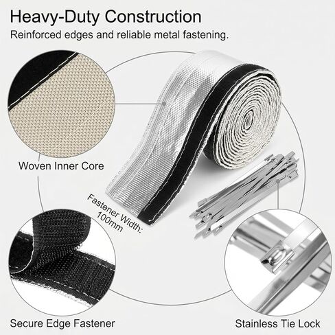 QWORK Heat Shroud Aluminized Sleeve with 20 Pcs Stainless Steel Zip Ties, 1/2" I.D. x 10FT High-Temperature Glass Fiber Protection for Fuel Line in Kuwait