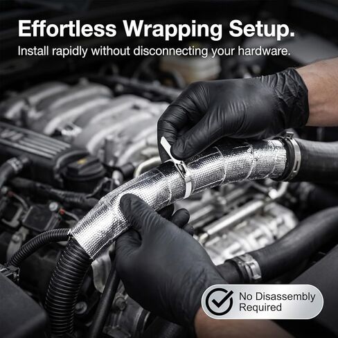QWORK Heat Shroud Aluminized Sleeve with 20 Pcs Stainless Steel Zip Ties, 1/2" I.D. x 10FT High-Temperature Glass Fiber Protection for Fuel Line in Kuwait
