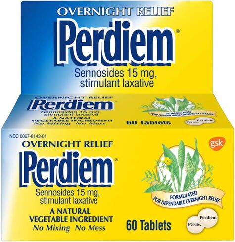 Perdiem Stimulant Laxative Tablets for Overnight Constipation Relief, Natural Laxative Made with a Vegetable Ingredient - 60 Count in Saudi Arabia