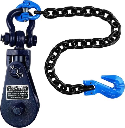 4 Ton Snatch Block with Chain，4.5'' Single Sheave Snatch，Chain Length: 30 inches; Specification: 3/8 G100 Grade,for for Flatbed, Tow Truck, Wrecker Carrier. in Kuwait