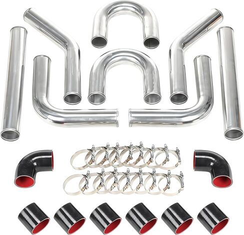 Universal 3 Inch Aluminum Intercooler Piping Kit, Black Turbo Charge Pipe U Pipe Kit with Silicone Couplers & T-Bolt Clamps, 3" FMIC Intercooler Pipe Kit for Turbo Intake Systems in Kuwait