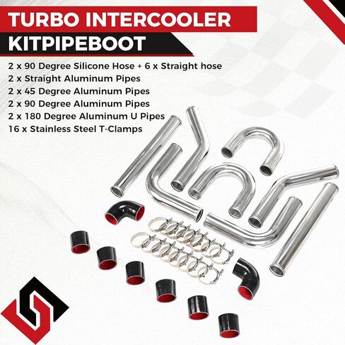 Universal 3 Inch Aluminum Intercooler Piping Kit, Black Turbo Charge Pipe U Pipe Kit with Silicone Couplers & T-Bolt Clamps, 3" FMIC Intercooler Pipe Kit for Turbo Intake Systems in Kuwait