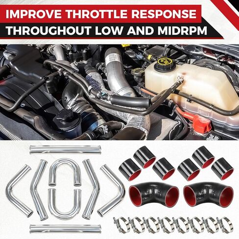 Universal 3 Inch Aluminum Intercooler Piping Kit, Black Turbo Charge Pipe U Pipe Kit with Silicone Couplers & T-Bolt Clamps, 3" FMIC Intercooler Pipe Kit for Turbo Intake Systems in Kuwait