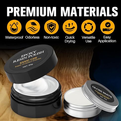 Premium Epoxy Resin Polishing Kit, Polishing Compound for Epoxy Resin -Scratch Removal, Sanding & Polishing for Epoxy, Jewelry, Metal & Stone Countertops, Restore Shin in Kuwait