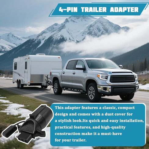 7 Pin Round to 4 Pin Flat Trailer Adapter, 7 Way Blade to 4 Way Flat Trailer Light Plug Connector, RV Plug Converter with Anti-Dust Cap, Fits Camper Truck Caravan Utility Tow Vehicles in Kuwait