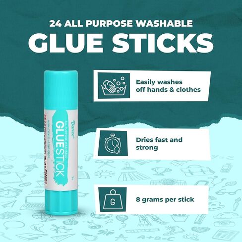 Darice School Glue Sticks, Washable 8 Gram 24 Count All Purpose Glue Stick, Strong Hold, Easy Stick, Quick Drying, Non-Toxic, Back to School Supplies, Scrapbooking for Home in Kuwait