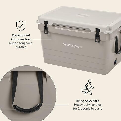 مبرد Retrospec Palisade Rotomolded 45 Qt - صندوق ثلج محمول معزول بالكامل مع فتاحة زجاجات مدمجة، وفتحات ربط لأسفل وسلة بضائع جافة - مبردات للشاطئ الكبير والتخييم والسفر - الكثبان الرملية in Saudi Arabia