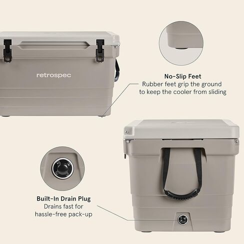 مبرد Retrospec Palisade Rotomolded 45 Qt - صندوق ثلج محمول معزول بالكامل مع فتاحة زجاجات مدمجة، وفتحات ربط لأسفل وسلة بضائع جافة - مبردات للشاطئ الكبير والتخييم والسفر - الكثبان الرملية in Saudi Arabia
