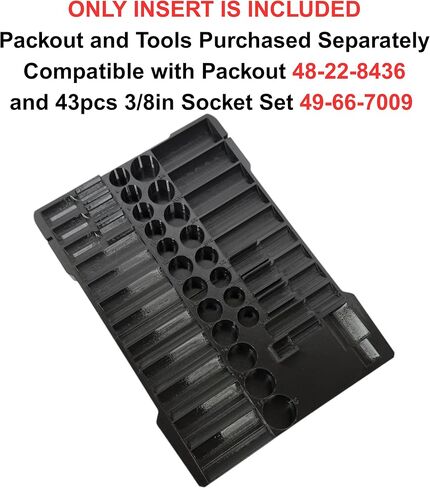 منظم إدراج متوافق مع Low Profile Milwaukee Packout (48-22-8436) و3/8" Shockwave Impact مجموعة مقابس مكونة من 43 قطعة (49-66-7009) إدراج فقط in Kuwait