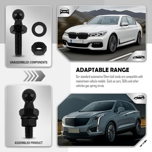 4PCS 10mm Ball Stud Kit with Hardware,M6 Gas Struts Ball Stud Kit for Gas Strut Lift Support,Universal Cars Gases Spring Strut Balls Studs Suitable for Most Cars,Trucks in Kuwait