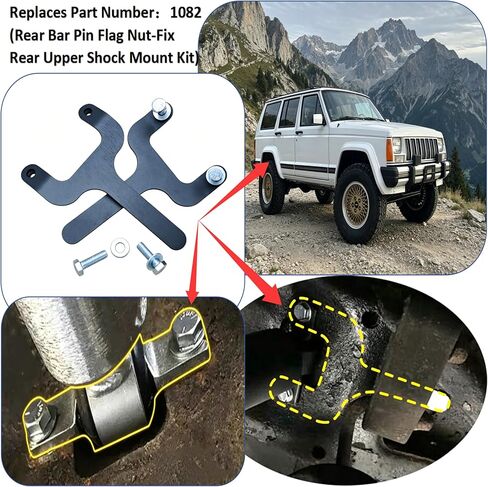 Replacement Black 1082 Rear Bar Pin Flag Nut-Fix Rear Upper Shock Mount Kit Compatible With 1984-2001 XJ-1082 2WD 4WD(2 Set) in Kuwait