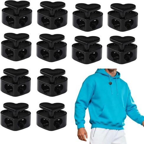 hhfvvda12Pcs Pull Cord Stops Reliable Heart Shaped Metal Cord Locks Rope Stopper Loaded Adjustable Buckle Suitable for Shoe Laces Backpacks Clothing and Outdoor Equipment in Kuwait