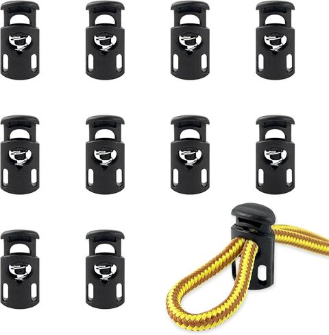 10-Pack Spring Cord Locks for Drawstring, Dual-Hole Plastic Toggle Stopper Clips Shoe lace Locks, Hoodies Sweatpants Bags Accessories, Black in Kuwait
