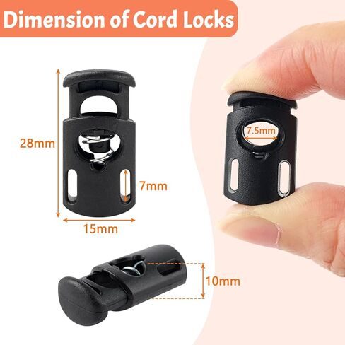 10-Pack Spring Cord Locks for Drawstring, Dual-Hole Plastic Toggle Stopper Clips Shoe lace Locks, Hoodies Sweatpants Bags Accessories, Black in Kuwait