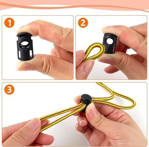 10-Pack Spring Cord Locks for Drawstring, Dual-Hole Plastic Toggle Stopper Clips Shoe lace Locks, Hoodies Sweatpants Bags Accessories, Black in Kuwait