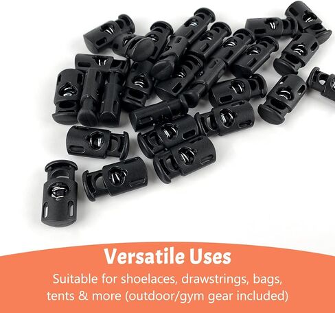 10-Pack Spring Cord Locks for Drawstring, Dual-Hole Plastic Toggle Stopper Clips Shoe lace Locks, Hoodies Sweatpants Bags Accessories, Black in Kuwait