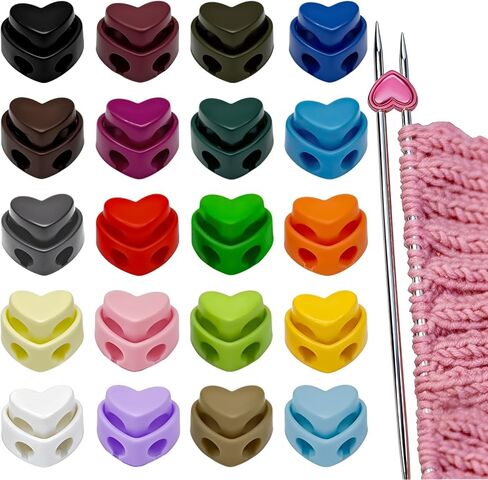Ordeonrus 40 Pcs Heart Plastic Cord Locks for Drawstrings Colorful Crochet Knitting Needle Stoppers Heart Plastic Cord Locks Double Hole Needle Stitch Holders Knittings Accessories in Kuwait