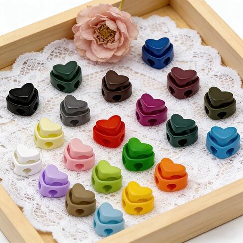 Ordeonrus 40 Pcs Heart Plastic Cord Locks for Drawstrings Colorful Crochet Knitting Needle Stoppers Heart Plastic Cord Locks Double Hole Needle Stitch Holders Knittings Accessories in Kuwait