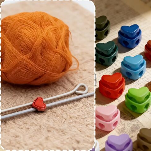 Ordeonrus 40 Pcs Heart Plastic Cord Locks for Drawstrings Colorful Crochet Knitting Needle Stoppers Heart Plastic Cord Locks Double Hole Needle Stitch Holders Knittings Accessories in Kuwait