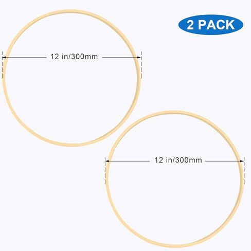 Worown 2 Pack 12 Inch Bamboo Floral Hoops, Wooden Wreath Rings for Making Wedding Wreath Decor and Wall Hanging Crafts in Kuwait